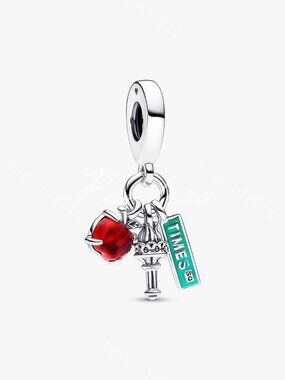 Pandora NYC Apple, Torch and Street Sign Triple Dangle Charm